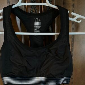VSX Black Sports Bra with White Stripes